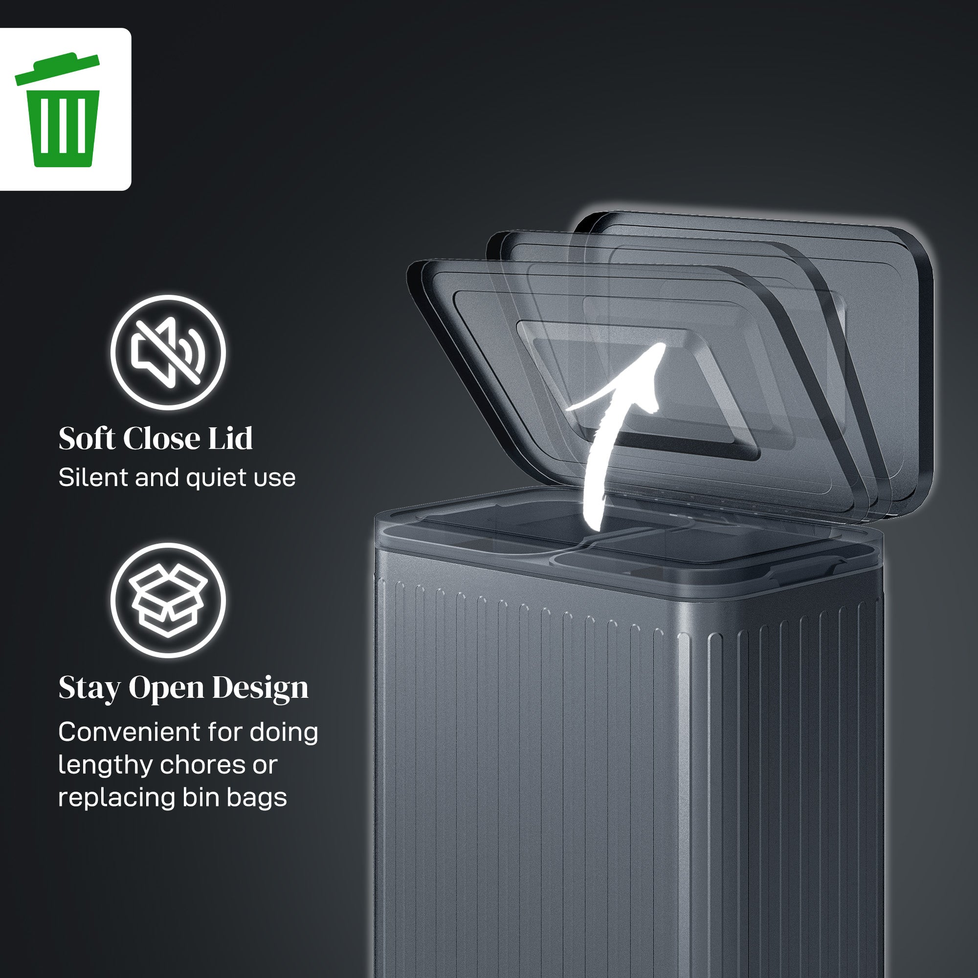 HOMCOM 40L Dual Compartment Rubbish Bin, with Soft-Close Lid - Black 