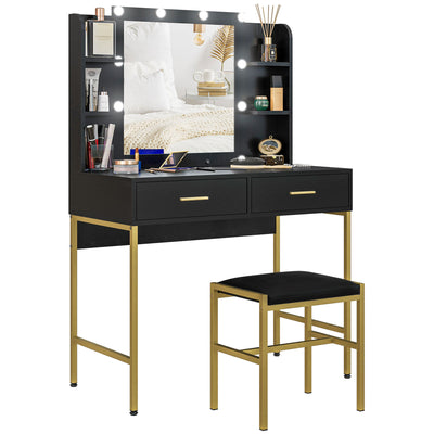 HOMCOM Dressing Table Set, with Storage and Stool - Black 