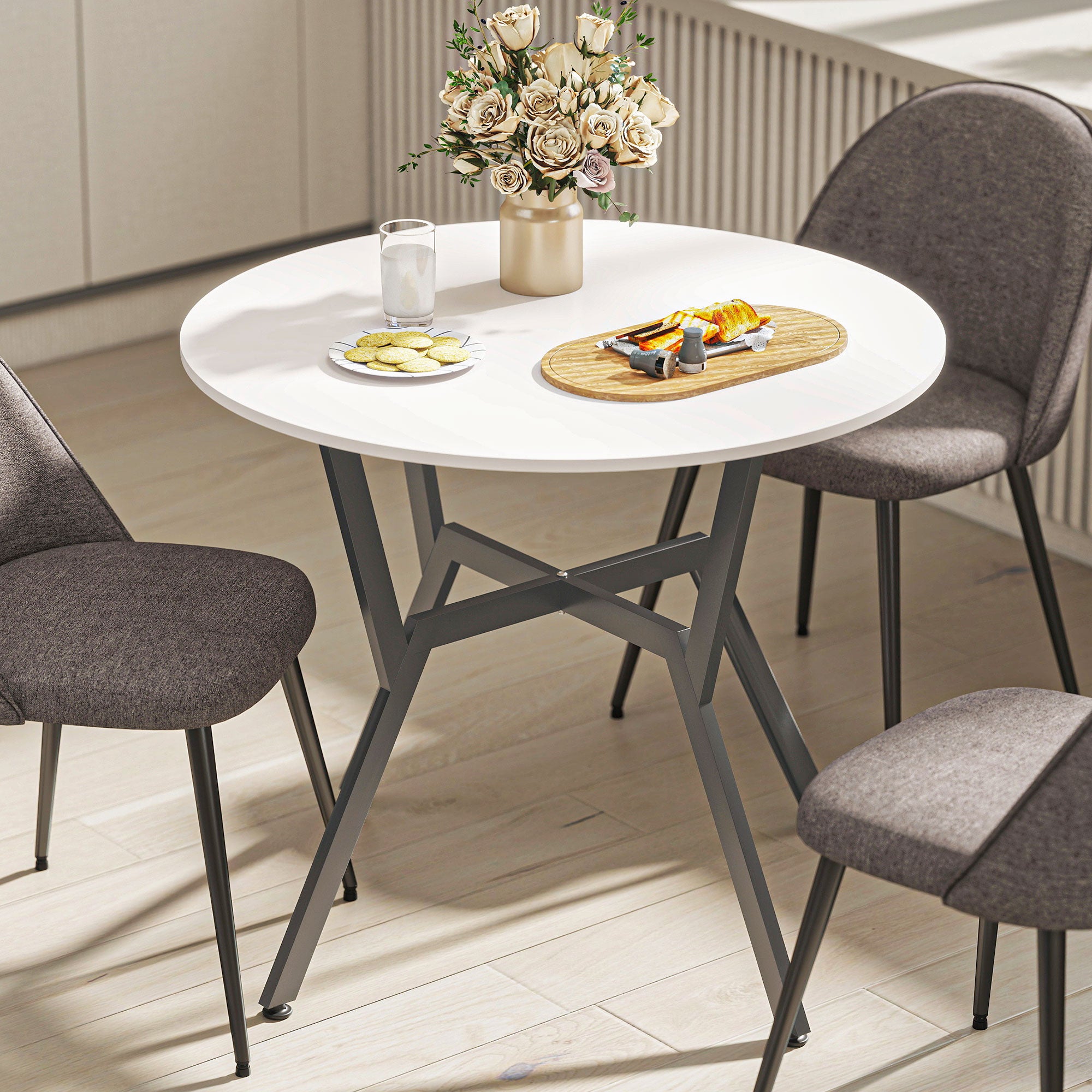 HOMCOM Dining Table, Round Kitchen Table with Black Legs for Living Room, Dining Room 90 x 76 cm, High Gloss White 