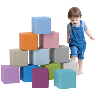 HOMCOM 12 PCs Soft Play Blocks, Soft Foam Toy, Building and Stacking Blocks for Kids, Blue 