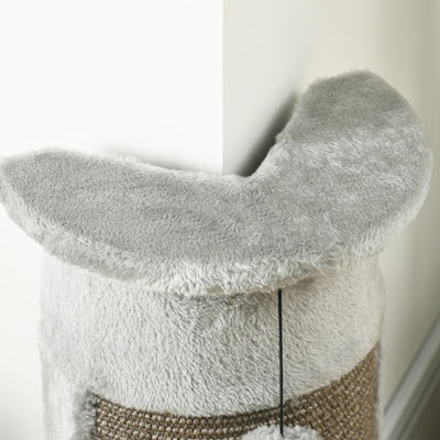 PawHut 58cm Cat Scratching Post, with Covered Plush, Play Balls, for Corner Walls - Grey 