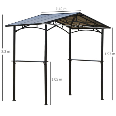 Outsunny 8ft x 5ft Outdoor BBQ Protective Gazebo Tent Aluminium Steel Frame w/ 2 Shelves Hardtop Roof Canopy Ground Stakes Safe Cooking 