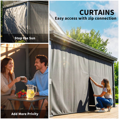 Outsunny 4.3 x 3 m Garden Pergola with Galvanised Steel Roof, Lean to Pergola Gazebo with Netting Curtains, Dark Grey 