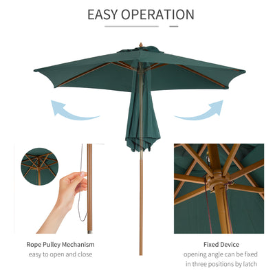 Outsunny 2.5m Wood Garden Parasol Sun Shade Patio Outdoor Wooden Umbrella Canopy Green 
