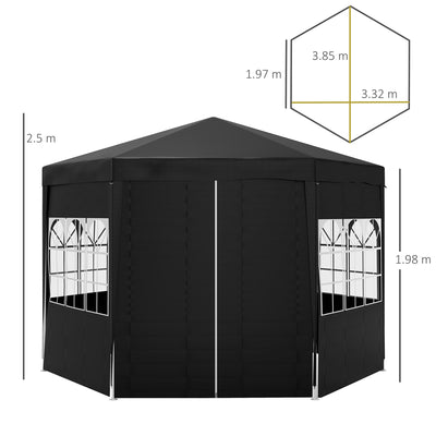 Outsunny 4 m Party Tent Wedding Gazebo Outdoor Waterproof PE Canopy Shade with 6 Removable Side Walls 