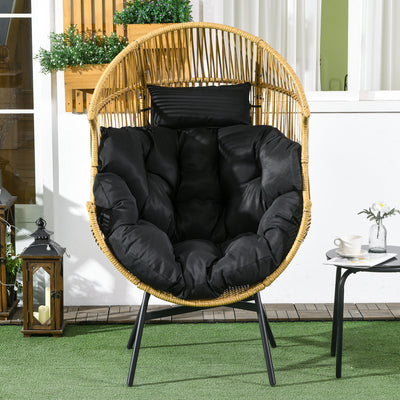 Outsunny String Rattan Egg Chair, with Padded Seat Cushion - Sand/Black 
