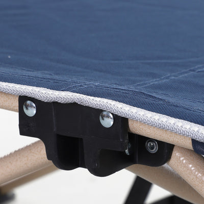 Outsunny Single Person Camping Bed Folding Cot Outdoor Patio Portable Military Sleeping Bed Travel Guest Leisure Fishing with Side Pocket and Carry Bag - Blue 