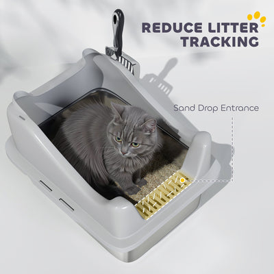 PawHut Stainless Steel Cat Litter Box with High Sides, Scoop, 43 x 33 x 25 cm 