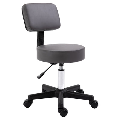 HOMCOM Beautician's Swivel Salon Chair w/ Padded Seat Back 5 Wheels Adjustable Height Salon Hairdressers Tattoo Spa Rolling Cushion Professional 35cm Grey 