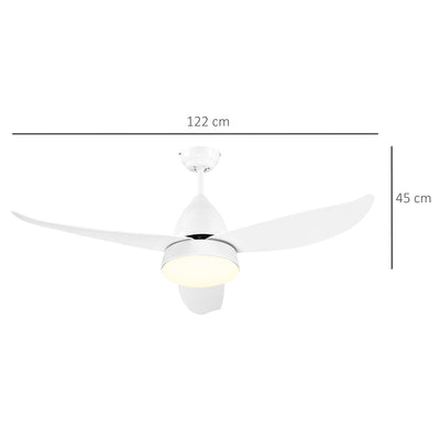 HOMCOM Reversible Ceiling Fan with Light, 3 Blades Indoor Modern Mount White LED Lighting Fan with Remote Controller, for Bedroom, Living Room, White 