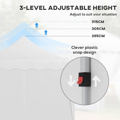 Outsunny 3 x 6m Pop Up Gazebo with Sides, UPF50+ Height Adjustable Marquee Party Tent, Wedding Canopy, Instant Event Shelter with Carry Bag and Sand Bags for Garden, White 