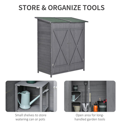 Outsunny 139 x 75 Fir Wood Garden Shed, with Asphalt Roof - Grey 
