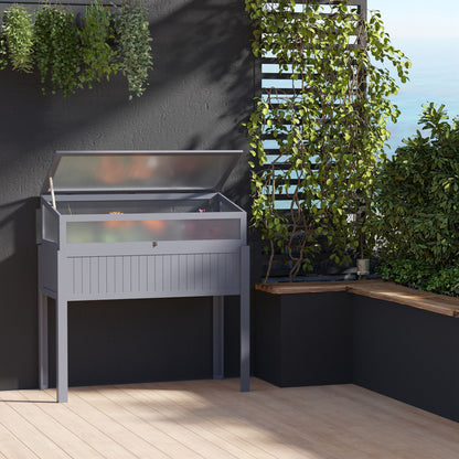Outsunny Raised Garden Bed 2-IN-1 Wood Cold Frame Greenhouse with Elevated Garden Box, Openable Top for Flowers, Vegetables, Plants, Grey 