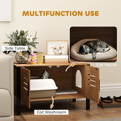 PawHut Cat Litter Box Enclosure with Tall Legs, Scratching Board, Double Doors, Ventilation Holes, 80 x 45 x 50 cm, Dark Brown 