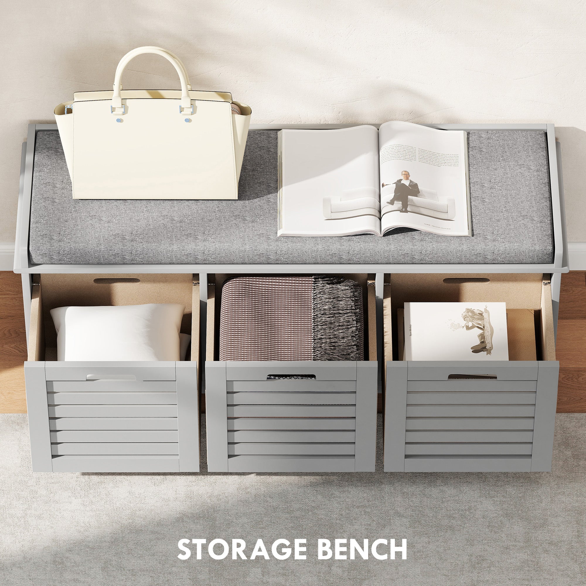 HOMCOM 3-Drawer Shoe Storage Bench - Grey