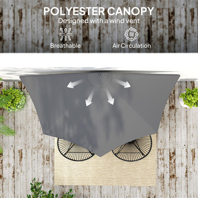 Outsunny 3(m) Half Parasol, Semi Round Umbrella with Metal Frame, Crank Handle for Balcony, Garden, Dark Grey 
