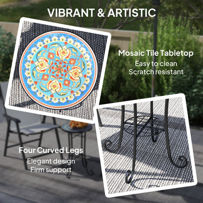 Outsunny Mosaic Garden Table, 35.5 cm Round Outdoor Table with Shelf, Ceramic Tile Top, Small Garden Side Table Bistro Table End Table Plant Stand for Indoor, Patio, Balcony, Blue 