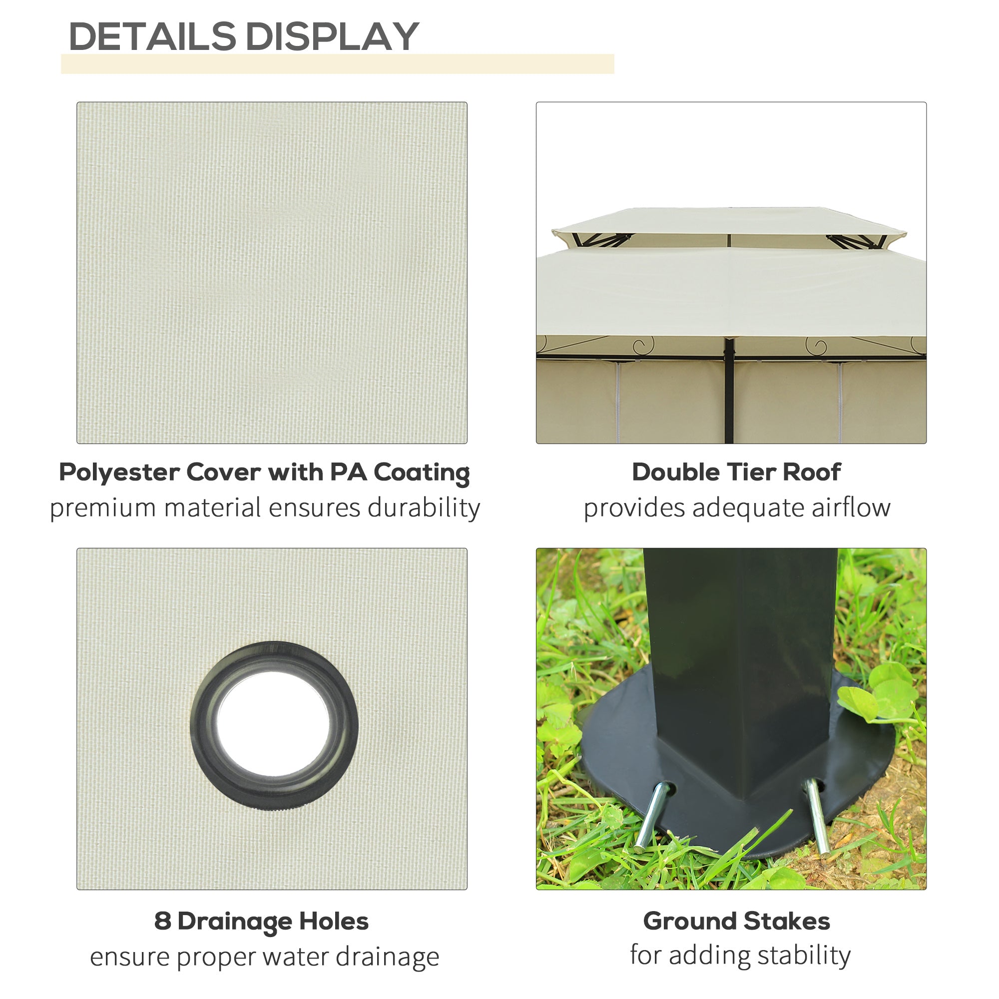 Outsunny 4m x 3(m)Garden Gazebo, Double Roof Outdoor Gazebo Canopy Shelter with Curtains, Solid Steel Frame for Lawn and Deck, Beige 
