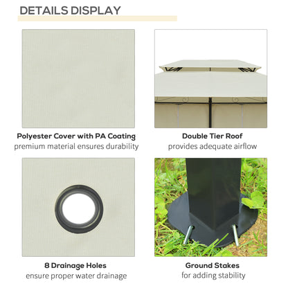 Outsunny 4m x 3(m)Garden Gazebo, Double Roof Outdoor Gazebo Canopy Shelter with Curtains, Solid Steel Frame for Lawn and Deck, Beige 