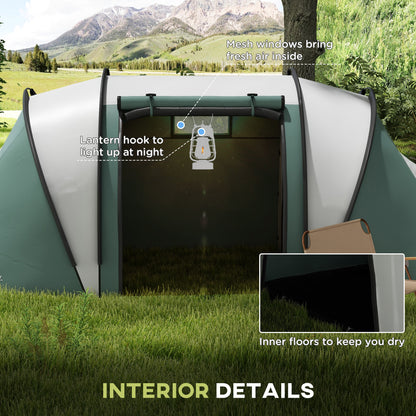 Outsunny Camping Tent with 2 Bedrooms and Living Area, 3000mm Waterproof Family Tent, for Fishing Hiking Festival, Dark Green 