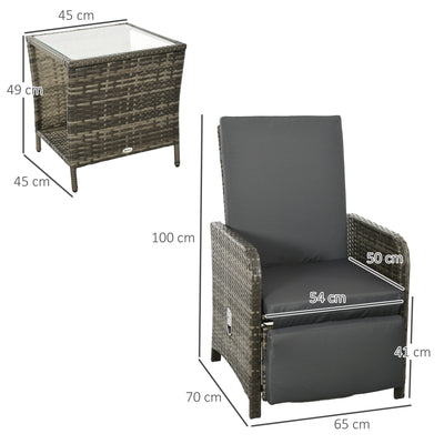 Outsunny 3 Pieces Rattan Bistro Set Balcony Furniture with Cushions, Storage Function - Mix-Grey 