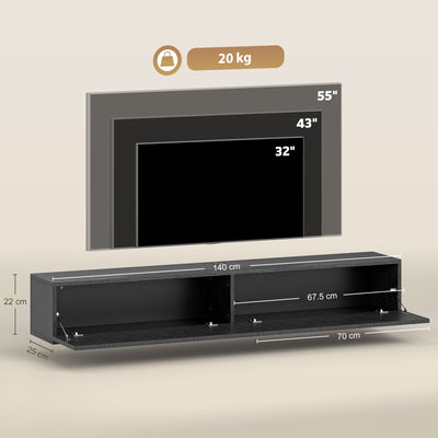 HOMCOM 140cm Floating TV Stand, Wall Mount TV Unit with Cable Management Hole, Fits up to 72" TV, Black