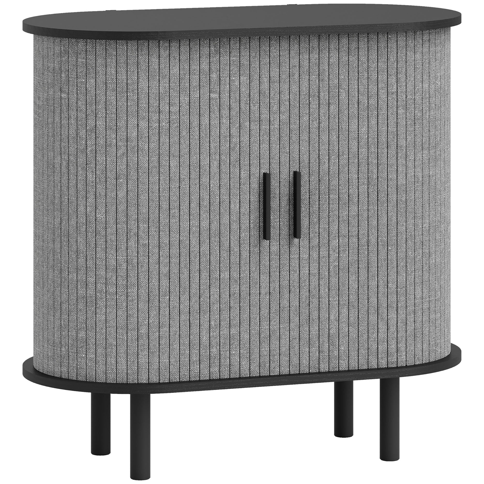 HOMCOM Tambour Sideboard with Fluted Sliding Doors, Modern Kitchen Cupboard with Storage Shelves and Wooden Legs, Grey 