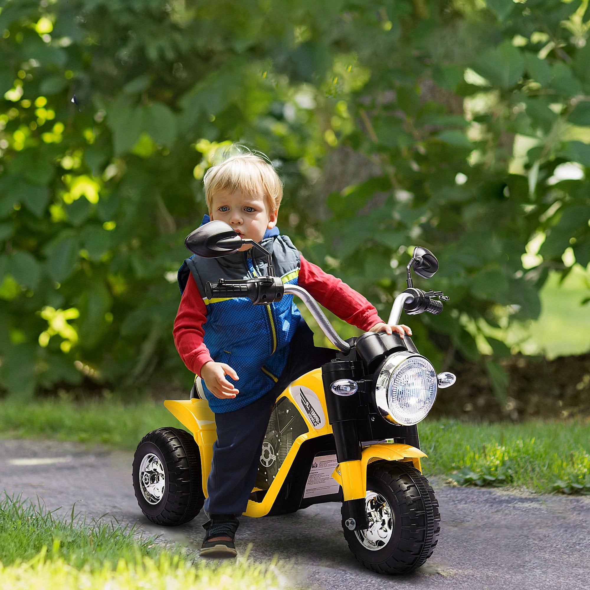 HOMCOM 6V Kids Electric Motorbike 3 Wheels Ride On Toy with Horn Headlights Realistic Sounds for Girl Boy 18 - 36 Months Yellow 