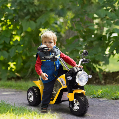 HOMCOM 6V Kids Electric Motorbike 3 Wheels Ride On Toy with Horn Headlights Realistic Sounds for Girl Boy 18 - 36 Months Yellow 