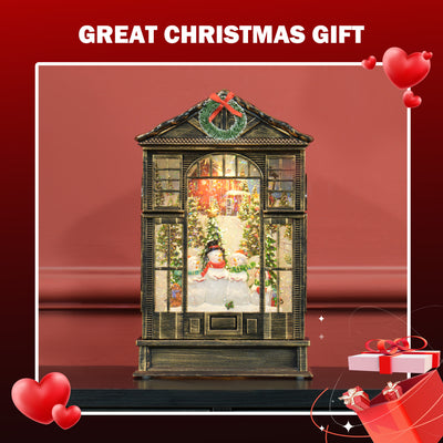 HOMCOM Christmas Snow Globe Lantern with Lights, Musical Snow Globe with Swirling Glitter, Battery Operated Musical Christmas Decoration for Holiday Party Gift, Bronze Tone 
