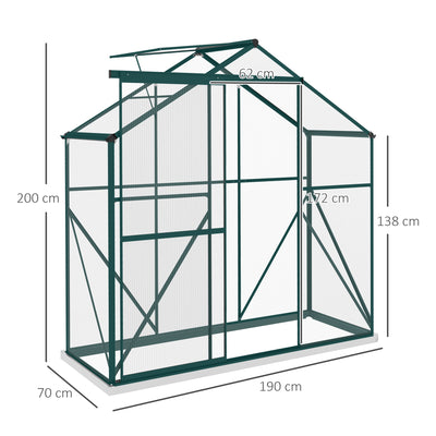 Outsunny 6 x 2.5ft Polycarbonate Greenhouse Walk-In Green House with Rain Gutter, Sliding Door, Window, Foundation, Green 
