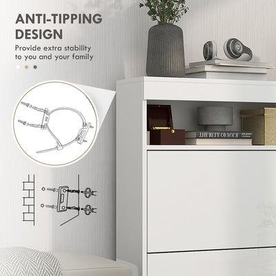HOMCOM 16 Shoe Pair Storage Cabinet, with Flip Doors - High Gloss White 