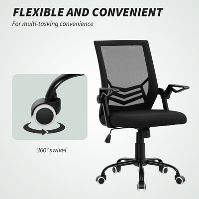 Vinsetto Mesh Office Chair, Computer Desk Chair with Flip-up Armrests, Lumbar Back Support and Swivel Wheels, Black 