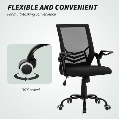Vinsetto Mesh Office Chair, Computer Desk Chair with Flip-up Armrests, Lumbar Back Support and Swivel Wheels, Black
