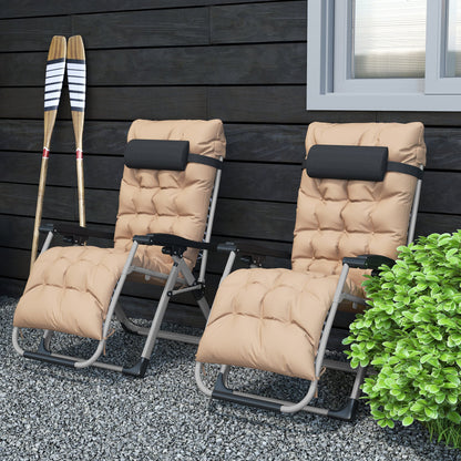 Outsunny 2 Piece Reclining Zero Gravity Sun Loungers with Cushions, Khaki 