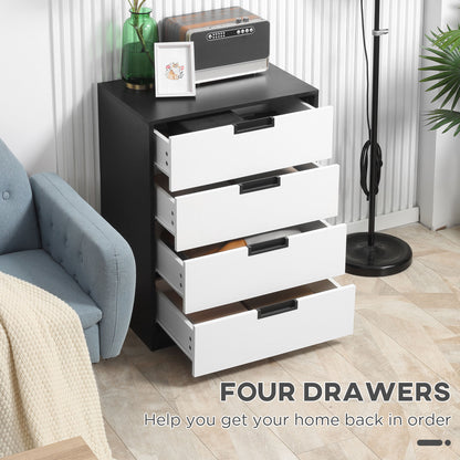 HOMCOM Bedroom Furniture Set, Wardrobe with Hanging Rod, 4 Drawer Chest of Drawers, 2 Bedside Tables with Storage, White and Black