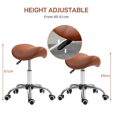 HOMCOM Saddle Stool, Height Adjustable Salon Chair for Massage Spa, Faux Leather, Brown 