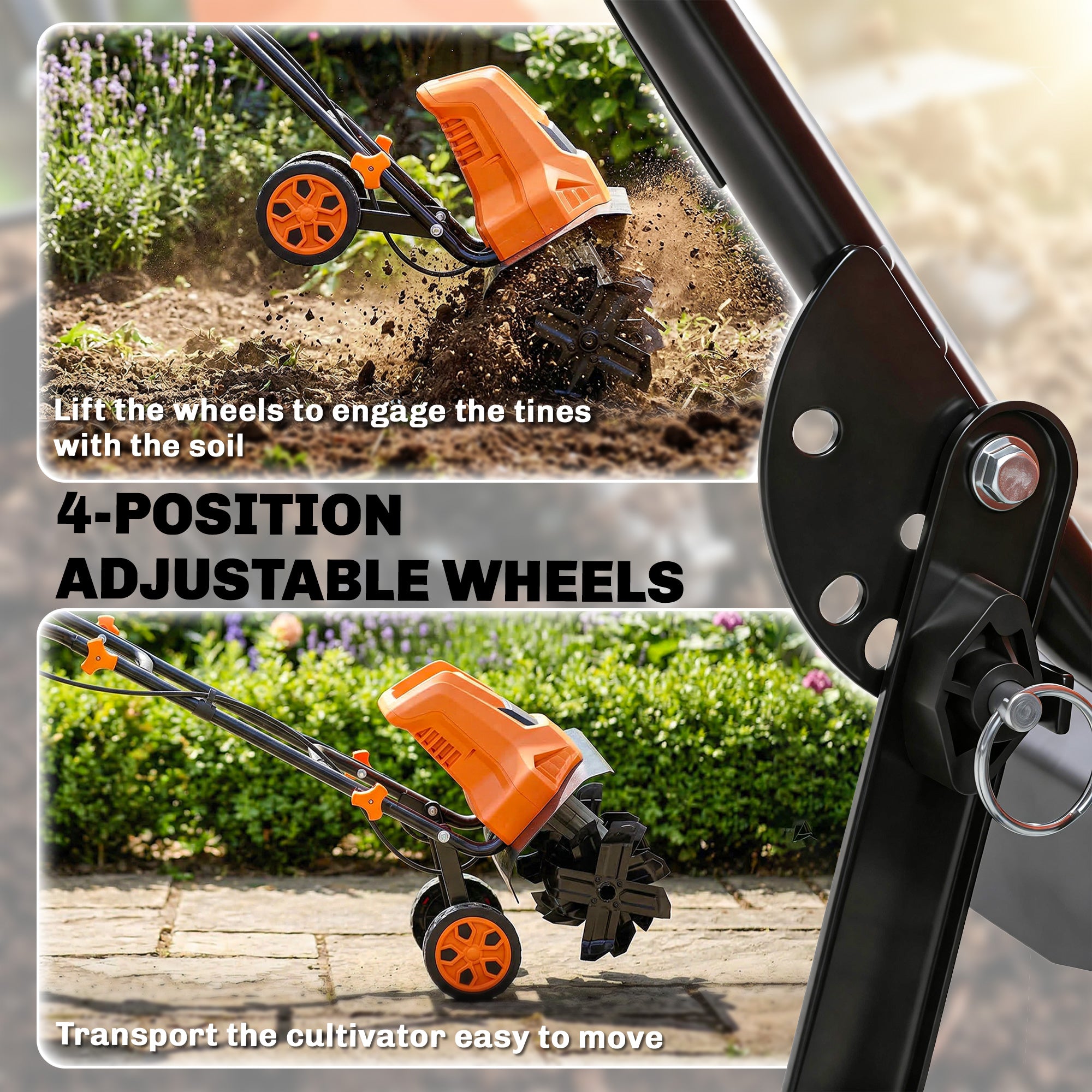 Outsunny 1500W Electric Garden Tiller w/Foldable Handle, 40cm Working Width, 20cm Tilling Depth, 6 Blades, 2 Adjustable Wheels 