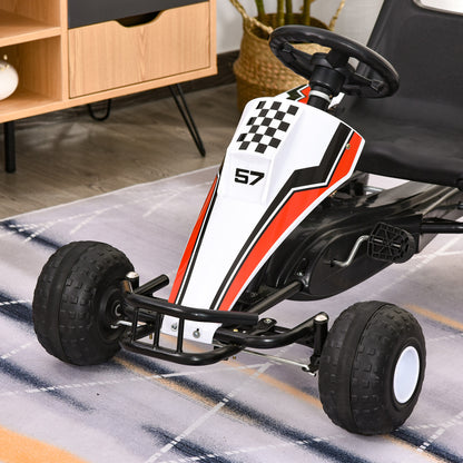 HOMCOM Kids Children Pedal Go Kart Manual Ride On Car w/ Brake Gears Steering Wheel Adjustable Seat 4 Smooth Wheels Racing-Style White 104 x 66 x 57 cm 