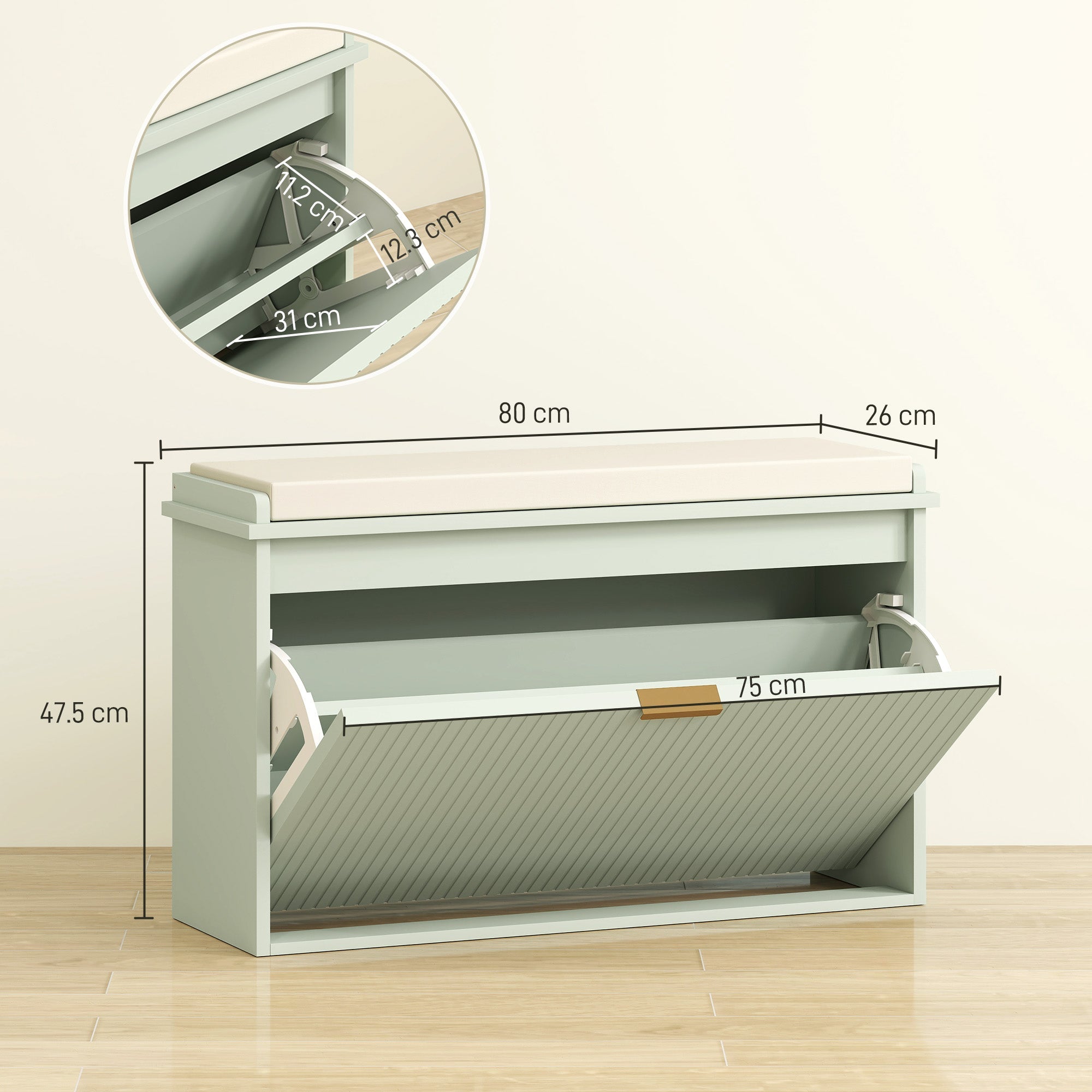 HOMCOM Elegant Eight Shoe Bench, with Top Seat - Green 