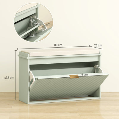 HOMCOM Elegant Eight Shoe Bench, with Top Seat - Green 