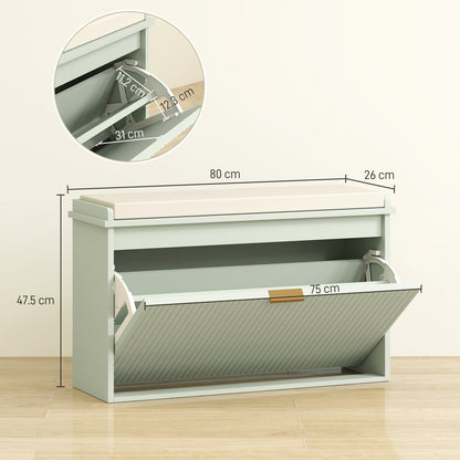 HOMCOM Elegant Eight Shoe Bench, with Top Seat - Green 