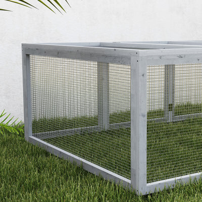 PawHut Wooden Rabbit Hutch Cage 6ft with Wire Mesh, Openable Roof, Play Space for Outdoor, Grey 