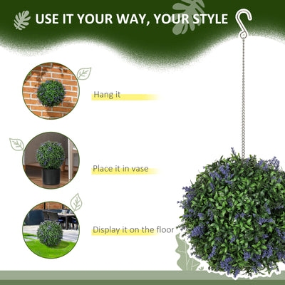 HOMCOM Set of 2 Artificial Plant Topiary Balls, UV-protected Fake Decorative Plants, Faux Plants for Home Indoor Outdoor Decor, 27cm, Purple 