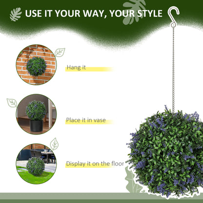 HOMCOM Set of 2 Artificial Plant Topiary Balls, UV-protected Fake Decorative Plants, Faux Plants for Home Indoor Outdoor Decor, 27cm, Purple 