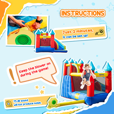 Outsunny Kids Bouncy Castle, with Slide, Pool, Trampoline, Climbing Wall, Blower 