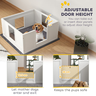 PawHut Whelping Box for Dogs with Whelping Pad, Adjustable Entrance, Non-slip Foot Pads, for Medium Dogs, 100 x 96cm 