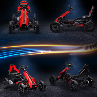 HOMCOM 12V Electric Go Kart for Kids, Ride-On Racing Go Kart with Forward Reversing, Rechargeable Battery, 2 Speeds, for Boys Girls Aged 3-8 Years Old - Red 