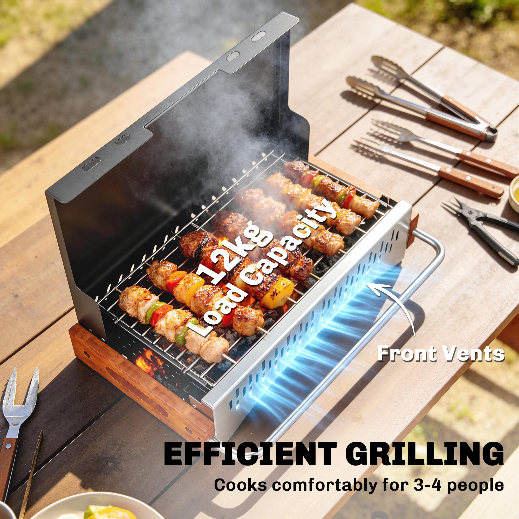 Outsunny Portable BBQ Grill, Folding Charcoal Barbecue Grill with Removable Charcoal Basin for Camping Picnic Garden Party, Black 