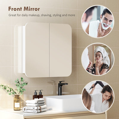 HOMCOM Arched Bathroom Mirror Cabinet with Adjustable Shelves - White 